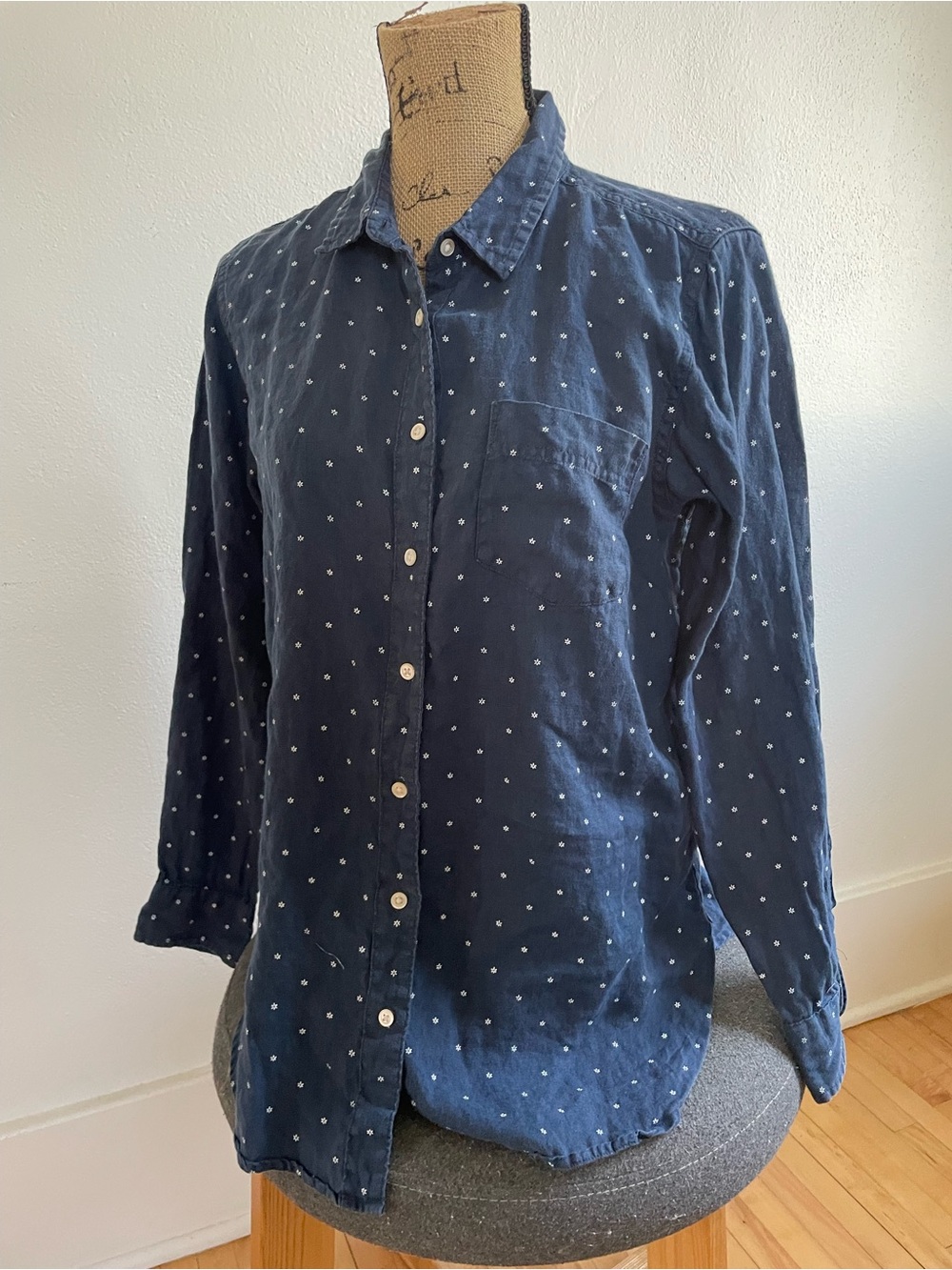 L.L. Bean Navy Blue Dot Button-Down Shirt